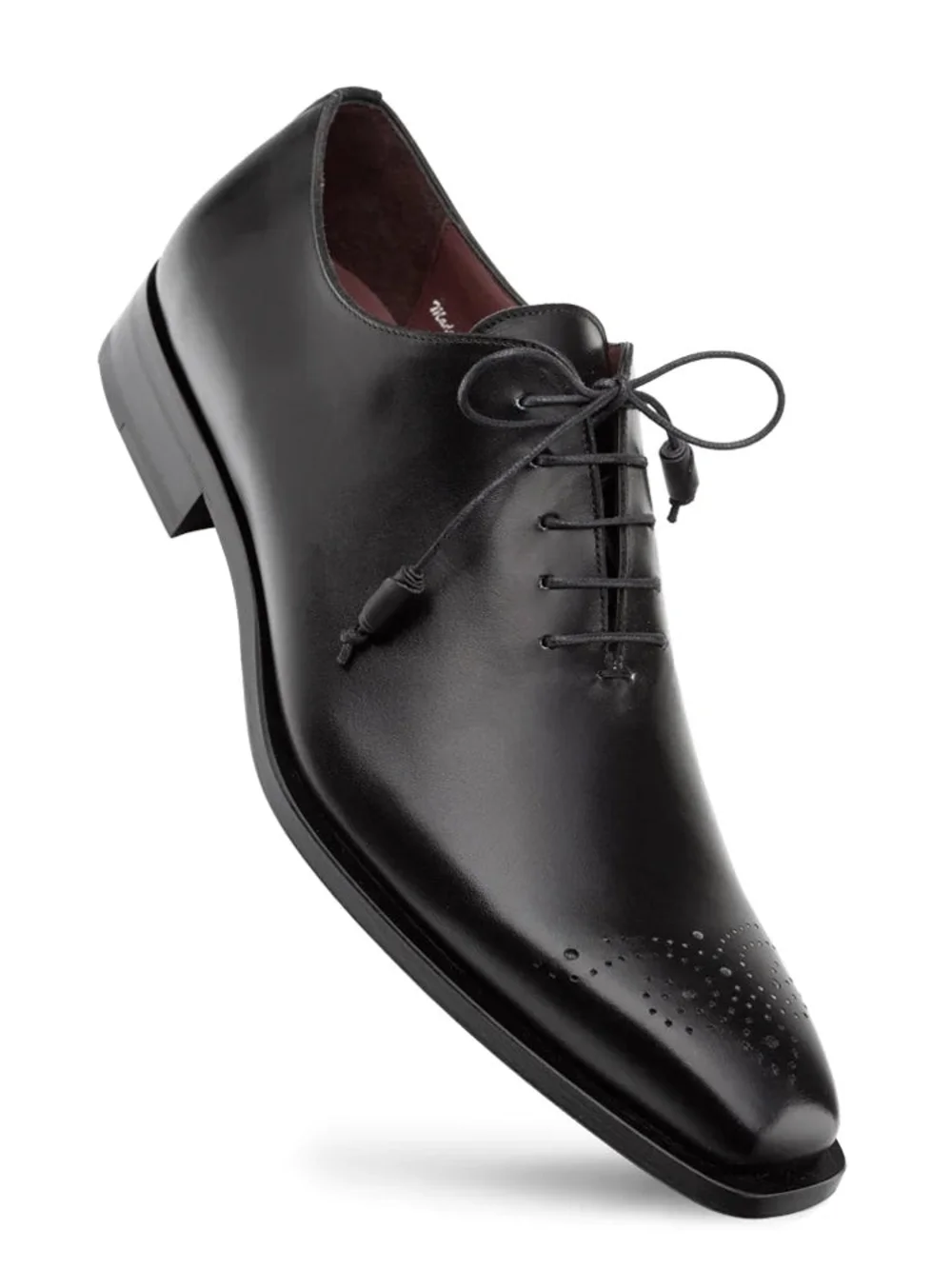 Mezlan Black Leather Oxford with Decorative Toe Broguing